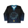 Front view of celestial night-sky pattern with blue doodles, campfire, and readable NITW lettering