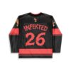 Back view of black-and-red retro design featuring readable “INFEKTED” and dripping “26” graphics