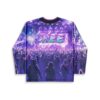 Purple festival crowd print jersey with large “CHEE” lettering and glowing stage lights, back view