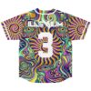 Psychedelic eye and mushroom swirl pattern with large white number 3, back view