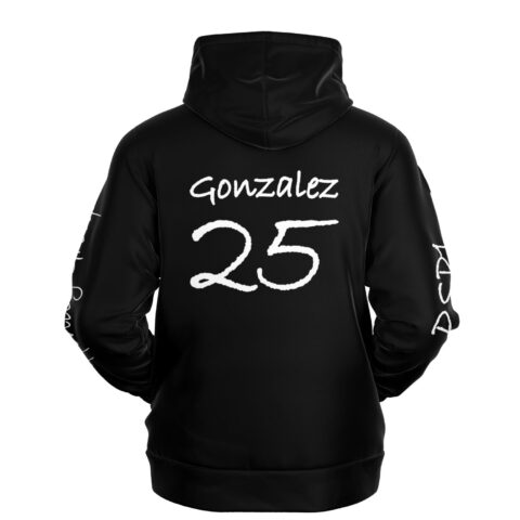 Back view of black hoodie showing 'Gonzalez' name and number '25'