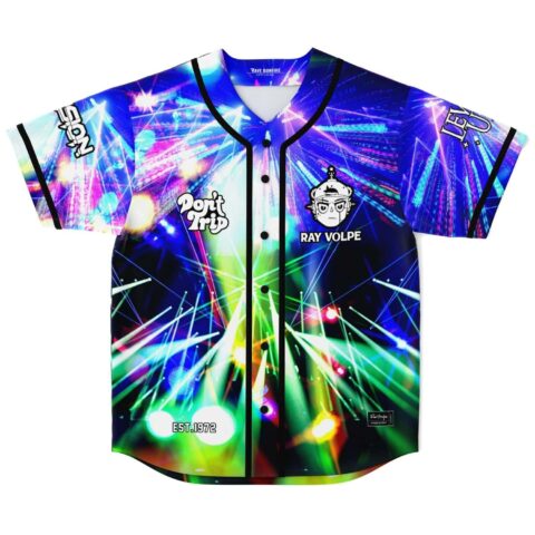 Front view featuring a neon laser concert-stage pattern with “Don’t Trip” and “EST. 1972” text