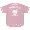 Soft pink DJ cat back design: HOUSE KITTY text, music notes, white paw-print hem