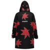 Black cloak featuring scattered red maple leaves and readable “map13” text, back view