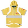 Yellow and white stripe rave hooded baseball jersey with a logo detail on the front