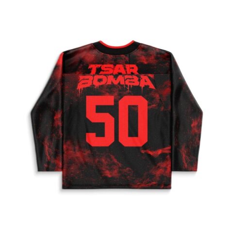 Black red smoke pattern with TSAR BOMBA text and number 50, back view