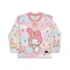 Pastel floral mushroom pattern front view with cartoon-style bunny-eared figure holding flowers