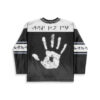Black fantasy jersey back with a cracked white handprint and glyph bands for festival wear