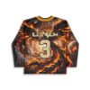 Black flaming phoenix pattern with ODYSSEY text and number 3, back view of festival hockey