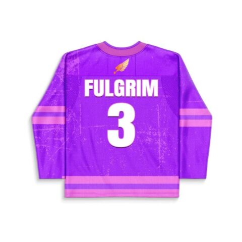 Purple distressed jersey back featuring FULGRIM and number 3 with pink stripes