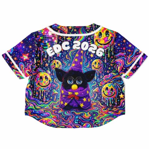 Baseball jersey with cartoon-style purple creature and smiling moons