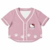 Pink cat rave cropped baseball jersey with a cute cat graphic and paw prints
