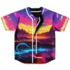 Neon sunset landscape jersey opened to reveal black alternate side, front view