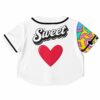 Back view of the rave cropped baseball jersey with a bold heart graphic