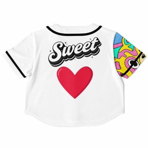 Back view cropped baseball jersey with bold heart graphic