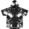 Cyber circuit hooded jersey front view with button placket and angular white paneling