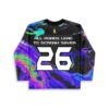 Black liquid-oil swirl jersey featuring “ALL ROADS LEAD TO SCREAM SAVER” and 26, back view
