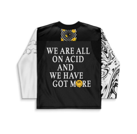 Acid swirl jersey back view “WE ARE ALL ON ACID AND WE HAVE GOT M🟡RE”