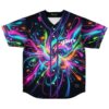 Front view of a black neon explosive swirl jersey with TASTY lettering