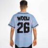 Pastel cloud print jersey back view on model with black lettering and oversized number 26