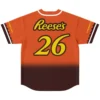 Candy-themed orange-brown jersey back, script logo, 26, and “2 PEANUT BUTTER CUPS” sleeve text