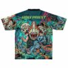 Colorful skull rave football jersey, back view with vibrant skulls and bold lettering