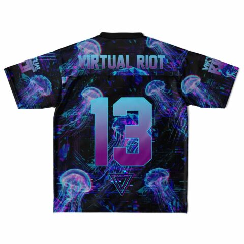 Back view of football jersey featuring jellyfish and bold purple graphics.