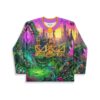 Front-view fantasy jungle cityscape with crystals and “WHITE KNIGHT” lettering on a rave hockey jersey