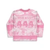 Pink pastel cloud-patterned jersey back with “WUB A LOT,” 444 numerals, and cute cartoon details