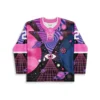 Front view of pink psychedelic space design with swirling planets, eye motif, and neon grid