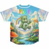 Back view of rainbow bear rave baseball jersey featuring cartoon bear character with rainbow design