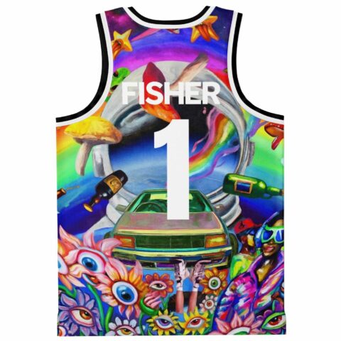 Neon surreal rainbow collage back view with large number 1 and bold white lettering