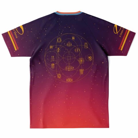 Back view custom soccer jersey with geometric design and gradients
