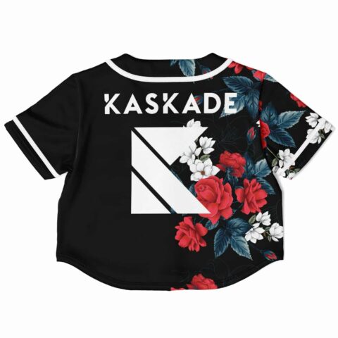 Back view of floral-themed cropped jersey with lettering
