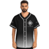 Model wearing black-to-gray gradient jersey with interlocking rings and “San Francisco” front lettering