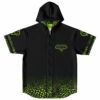 Black rave hooded baseball jersey with neon green custom name and number accents