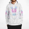 White mech armor pattern with glowing blue lights and pink panels, front-facing model