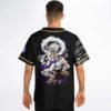Model back view highlighting anime-inspired white-haired action graphic, ギア5 text, purple frame, gold trim