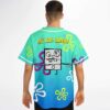 Model wearing back view featuring square sea character and “ME HOY MINOY” lettering