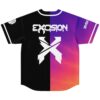 Split-color back with black and purple-pink gradient panels, angular white emblem, and SEVEN sleeve lettering