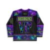 Back design of black cosmic rave hockey jersey with striking cosmic pattern lettering