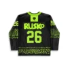 Back view of black neon acid-trip jersey with bright 26 lettering for festival wear