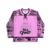 Pink psychedelic doodle jersey front view featuring mushrooms and “let’s Grow” text on white background
