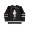 Black glitchy human graphic jersey back view with “STED,” “001,” and “MOVE DIFFERENT” text