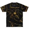 Black rave soccer jersey with floral graphic and custom text, back view