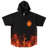 Flame-print front with “GOOD NOT A LONG TIME” chest graphic on hooded jersey