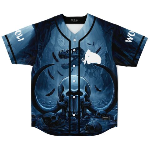 Dark navy Underwater Skull and Tentacle design with white creature emblem, button-front festival jersey