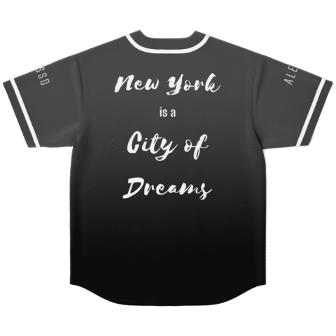 Minimal city typography back view with script reading “New York is a City of Dreams”