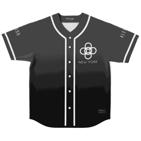 Minimal city emblem front view with interlocking rings, white piping, and “NEW YORK” lettering