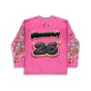 Hot pink rave jersey back with “MOSHPIT!” and “26,” plus a crowded cartoon puffball sleeve